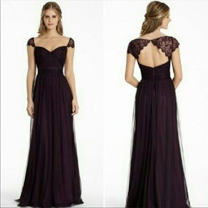 Dark Purple Formal lace bridesmaid prom dress gown